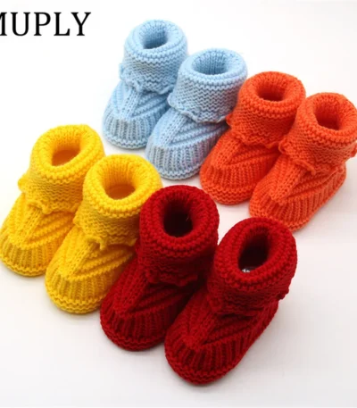 Handmade Newborn Baby Boys Girls Crib Shoes Infant Boys Girls First Walkers Crochet Knit Winter Warm Booties Toddler Warm Shoes 1