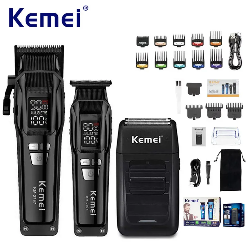 Kemei Professional Electric Hair Clipper Kit Rechargeable Hair Trimmer Shaver For Men USB Charging Beard Razor KM-2797 KM-1102 Kemei Professional Electric Hair Clipper Kit Rechargeable Hair Trimmer Shaver For Men USB Charging Beard Razor KM-2797 KM-1102