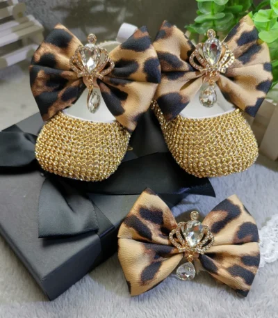 Dollbling Baby Girl Leopard Design  Luxury Crown Jewelry Diamond Bling Ballerina Shoes First Communion Outfit Nursery Decoration 1