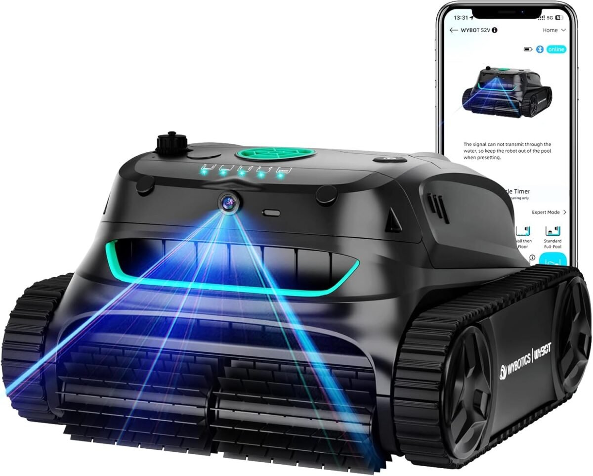 (2025 New) WYBOT S2 Vision AI Camera Cordless Pool Vacuum Robot for Inground Pools up to 3229 sq.ft, 8 Mode Robotic Pool Cleaner, 210min Runtime, Powerful Suction, Wall and Waterline Cleaning, Black - Image 2