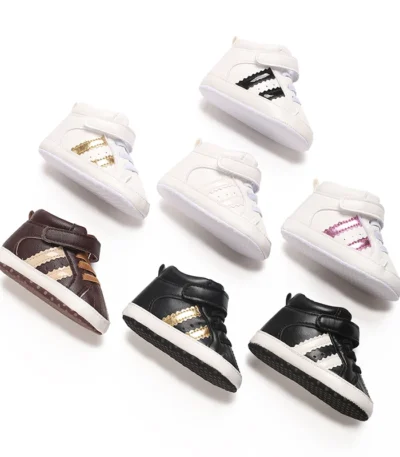 0-18M Newborn Baby Shoes for Boys Fashion PU Stripe Casual Sports Shoes Soft Sole Comfortable Walking Shoes 1