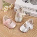 New Girl’s Shoes With PU Butterfly Knot Magic Tape Design Flat Casual Fashion Mary Jane Princess Shoes Suitable For Babies
