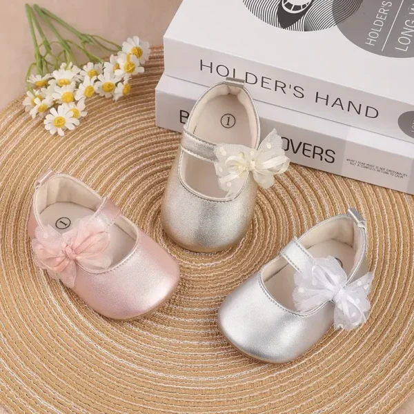 New Girl’s Shoes With PU Butterfly Knot Magic Tape Design Flat Casual Fashion Mary Jane Princess Shoes Suitable For Babies