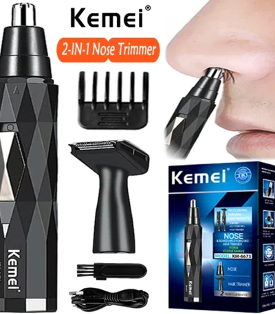 Kemei 2in1 rechargeable nose hair trimmer beard trimer mens eyebrow nose trimmer for nose and ear cleaner hair removal machine