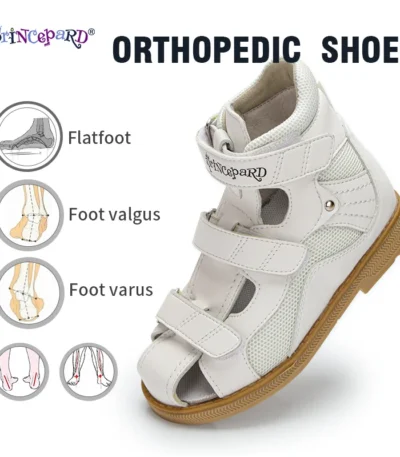 Princepard Summer Kids Orthopedic Sandals Boys Girls Genuine Leather Footwear Toddler Walking Correcting Shoes with Arch Support 1