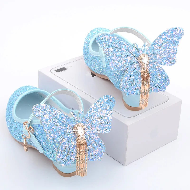 New Kids Leather Shoes Fashion Fringed Butterfly Knot Girls Princess Shoes Casual Glitter Children High Heel Student Dance Shoes New Kids Leather Shoes Fashion Fringed Butterfly Knot Girls Princess Shoes Casual Glitter Children High Heel Student Dance Shoes