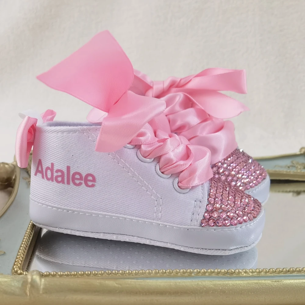 Pink Personalized Name Baby Shoes Boy Girl First Walking Nursery Deco Glitter Customized Baby Shower Sneakers Pink Personalized Name Baby Shoes Boy Girl First Walking Nursery Deco Glitter Customized Baby Shower Sneakers