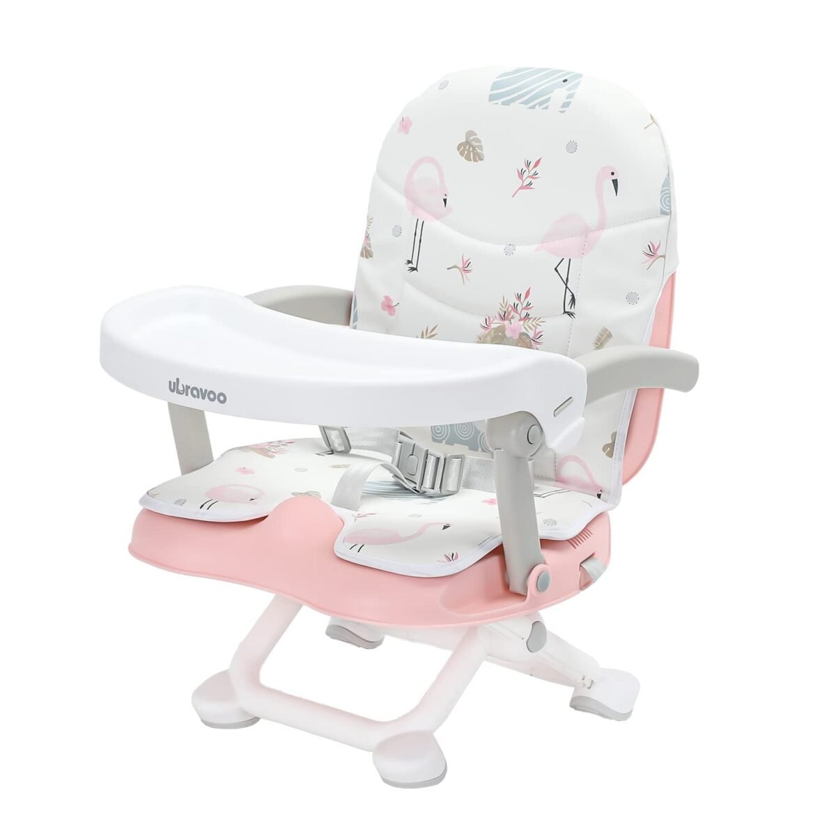 2in1 Portable Toddler Booster Seat, Grow with Baby Booster Seat for Dining Table with Removable Tray & Seat Pad, high Chair for Travel, ACE1013 Pink Flamingos - Image 2