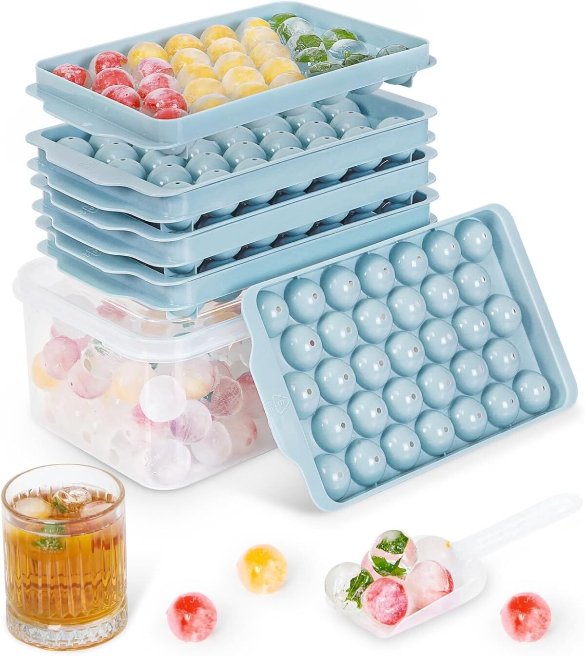 3 pack ice trays for freezer 99 pcs ice cube tray with lid and bin round ice cube trays for freezer circle ice cube tray for chilling drinks.jpg