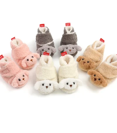 Newborn Baby Boys Girls Cozy Fleece Booties with Grippers Stay On Slipper Socks Infant Toddler Crib Winter Shoes for Boys Girls 1