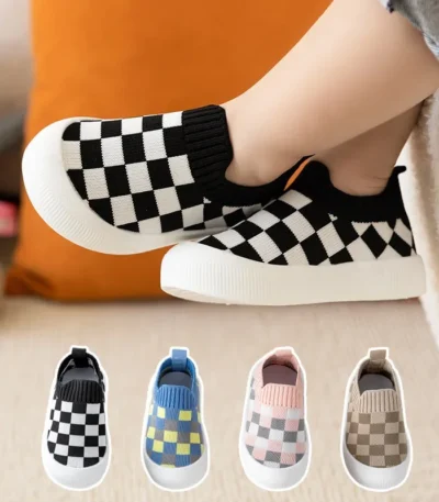 2025 Spring New Slip-on Toddler Shoes Baby First Walkers Boys Girls Autumn Non-Slip Classic Plaid Sneakers Sport Shoes 1