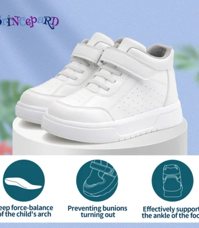 Princepard Orthopedic Kid Sneakers White Color Back to School Children's Casual Shoes for Girls Boys with High Top Arch Support 1