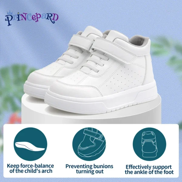 Princepard Orthopedic Kid Sneakers White Color Back to School Children's Casual Shoes for Girls Boys with High Top Arch Support 1