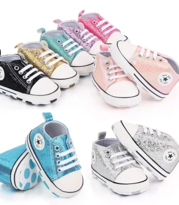 2024 Newborn Sequined Canvas Baby Sneakers Casual Baby Boys Girls Toddler Multi-Color Soft Sole Non-slip Walking Shoes 1
