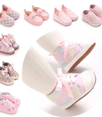 Sweet Cute PINK Baby Shoes Girls Casual Sneakers Newborn First Walker Toddler Soft Sole Non-Slip Walking Shoes 1