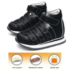 Ortoluckland Children Girls Sandals Summer Kids Black School Orthopedic Shoes 2025 Genuine Leather Footwear With Arch Insole