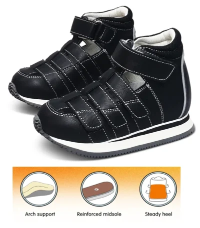 Ortoluckland Children Girls Sandals Summer Kids Black School Orthopedic Shoes 2025 Genuine Leather Footwear With Arch Insole 1