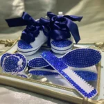 Dollbling Luxury Baby Comb Brush and Shoes Headband Set Keepsake Diamond Tutu Outfit Red Bottom Little Girl Baptism Shoes