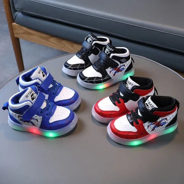 Light Up Children’s Sports Shoes Baby Shoes Soft Soled Baby Walking Shoes Spring And Autumn High Top Board Shoes for Children