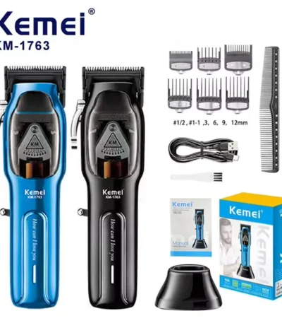 Kemei KM-1763 9000RPM Electric Hair Clipper Rechargeable 10W Big Power Trimmers Barber Pro Cordless Hair Cutting Machine for Men