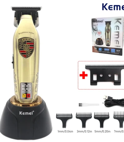 Kemei KM-2236 Brushless Motor Men’s Hair Clipper DLC Full Metal Seat Charger Professional Hair Trimmer Machine Finishing Machine