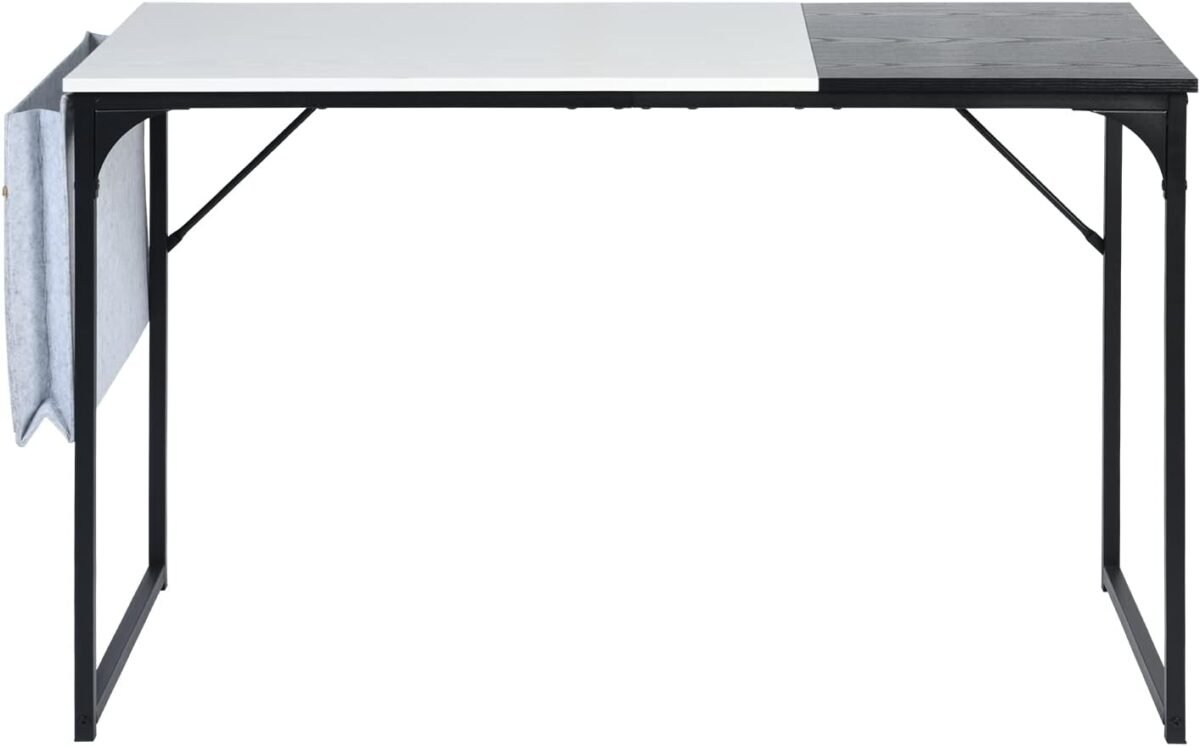47 inch Study Storage Bag Space Saving for Home Office, Modern Simple Style PC Metal Frame Computer Desk, Writing Table, Black, White - Image 2