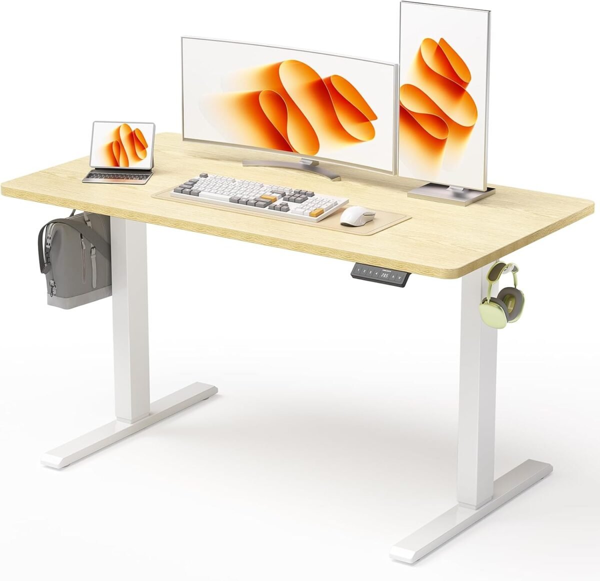 48x24 inches height adjustable electric standing desk with 2 hooks for home office ergonomic sit stand up desk with splice board oak.jpg