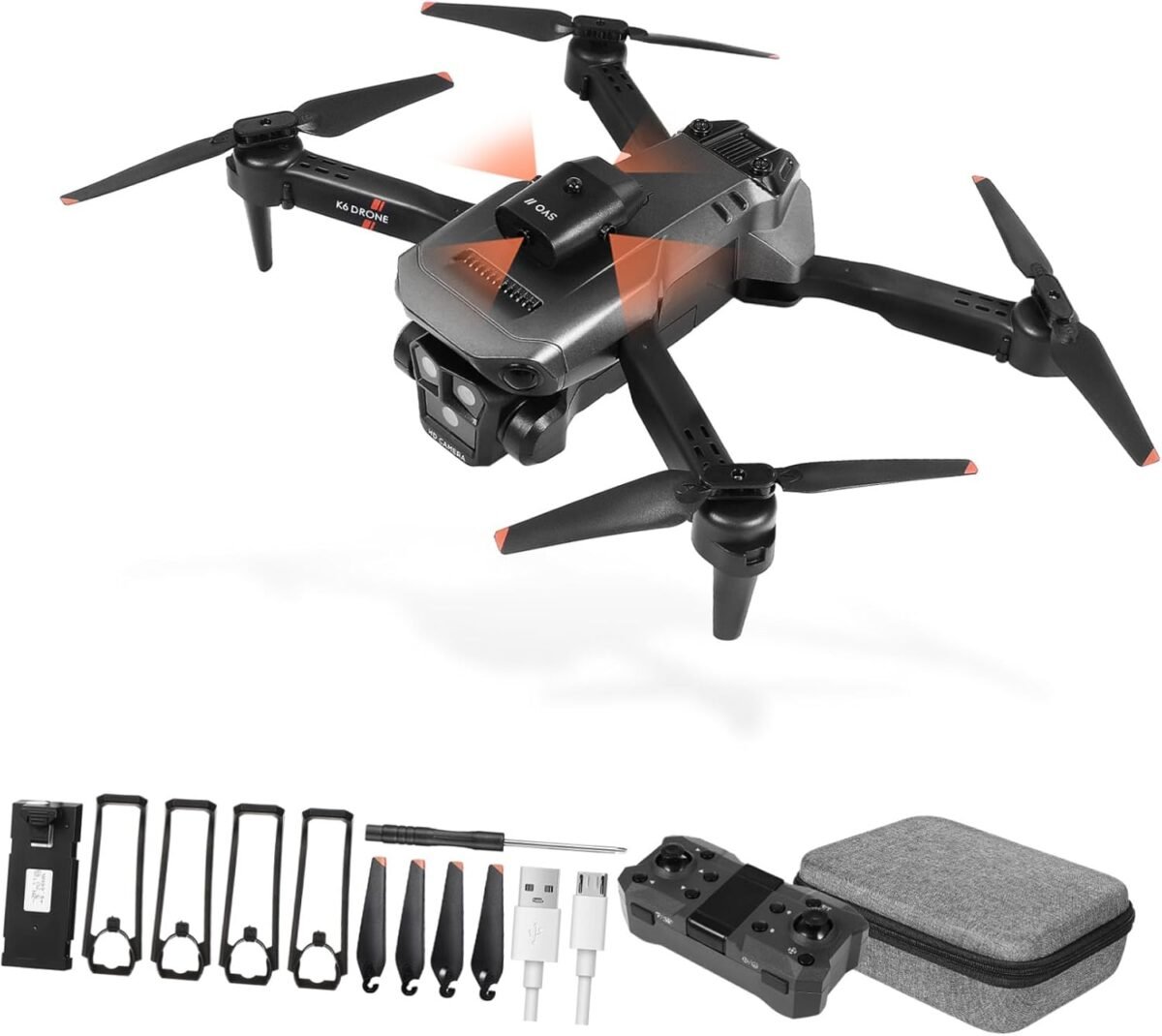 4k Drone with 3 Cameras Foldable Design Easy Operation for Beginners Adults Black Grey - Image 2