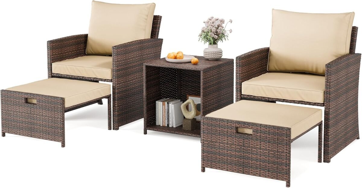 5 piece high back patio conversation set with 2 ottomans and table all weather pe rattan lounge chairs with soft cushions perfect for balcony porch garden and poolside.jpg