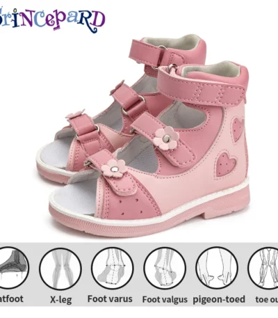 Child Orthopedic Sandals Princepard Girls Kids Corrective Shoes with High Back and Ankle & Arch Support Shiny Pink Pairing 1