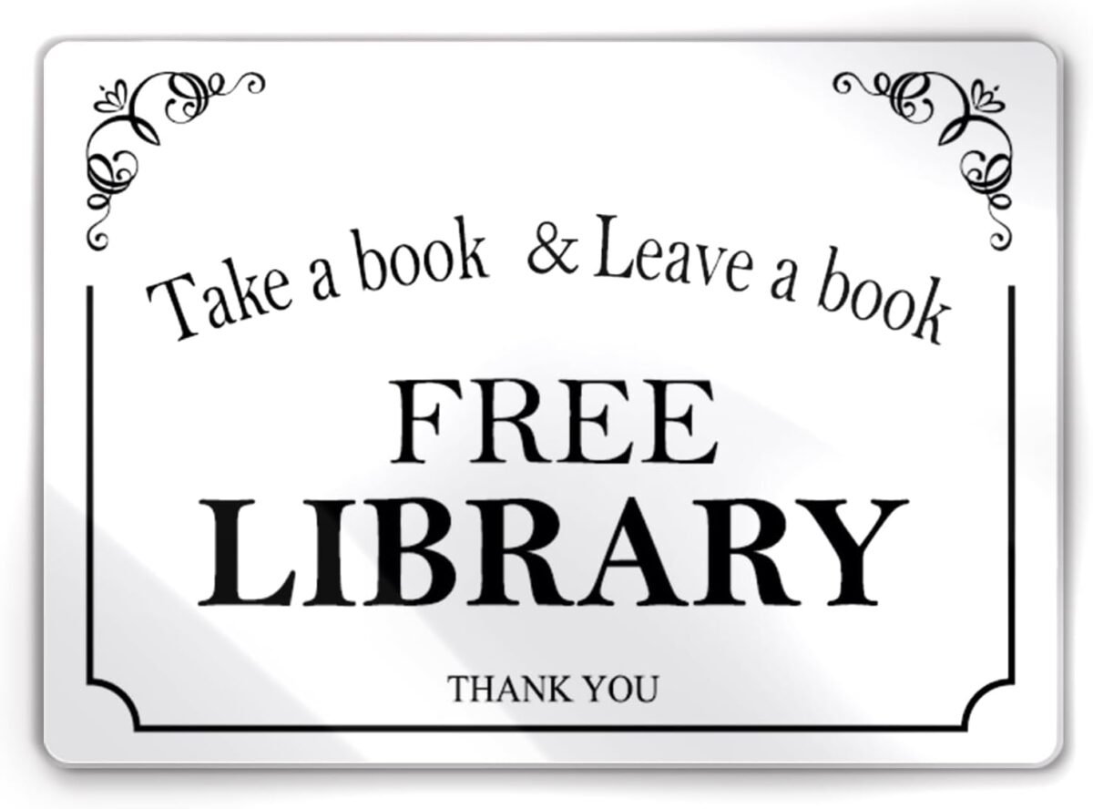 6x8.5 Inch Free Library Sign Acrylic Self-stick Door Wall Signage for Neighborhoods Community and Schools Sharing Books (Elegant White) - Image 2