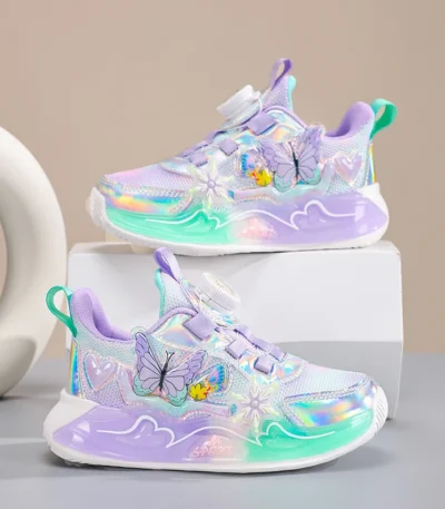 Cute Girls Sneaker Children Shoes Pink Purple Butterfly Printed Kids School Running School Sneaker Sports Tennis Shoes for girl 1