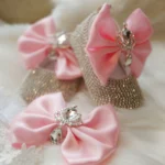 Dollbling Newborn Photography Baby Girl Royal Crown Personalized Gift Nursery Deco Bling Pink Rhinestone Shoes Headband Set