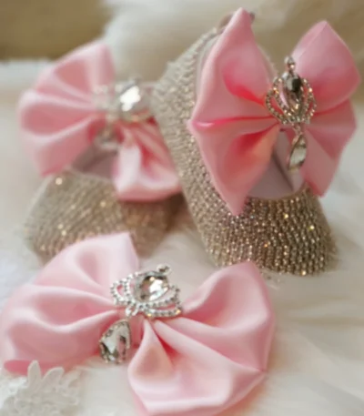 Dollbling Newborn Photography Baby Girl Royal Crown Personalized Gift Nursery Deco Bling Pink Rhinestone Shoes Headband Set 1