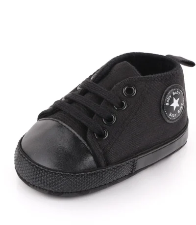Baby Black Sneaker Boys Cool Canvas Shoes Baby Shoes Cotton Soles Durable Casual Toddler Shoes Suitable For Children 0-18Months 1