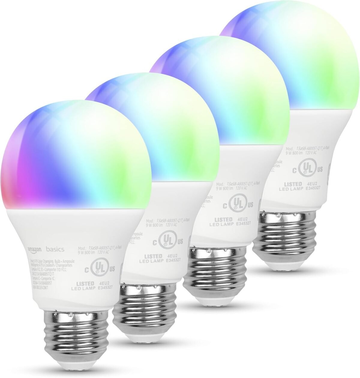 Amazon basics smart a19 led light bulb color changing 9w 60w equivalent 800lm works with alexa only 2.4 ghz wi fi no hub required 4 pack.jpg