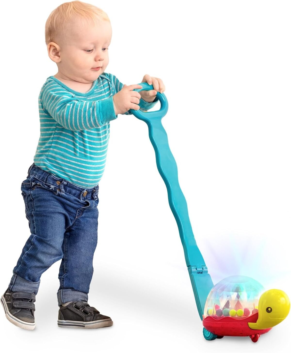 B. toys – Ball Popper & Walker – Push Toy for Baby, Toddler – Light – Up Turtle Toy for Crawling Or Walking – Removable Handle – 1 Year + – Walk ‘n’ POP! - Image 2