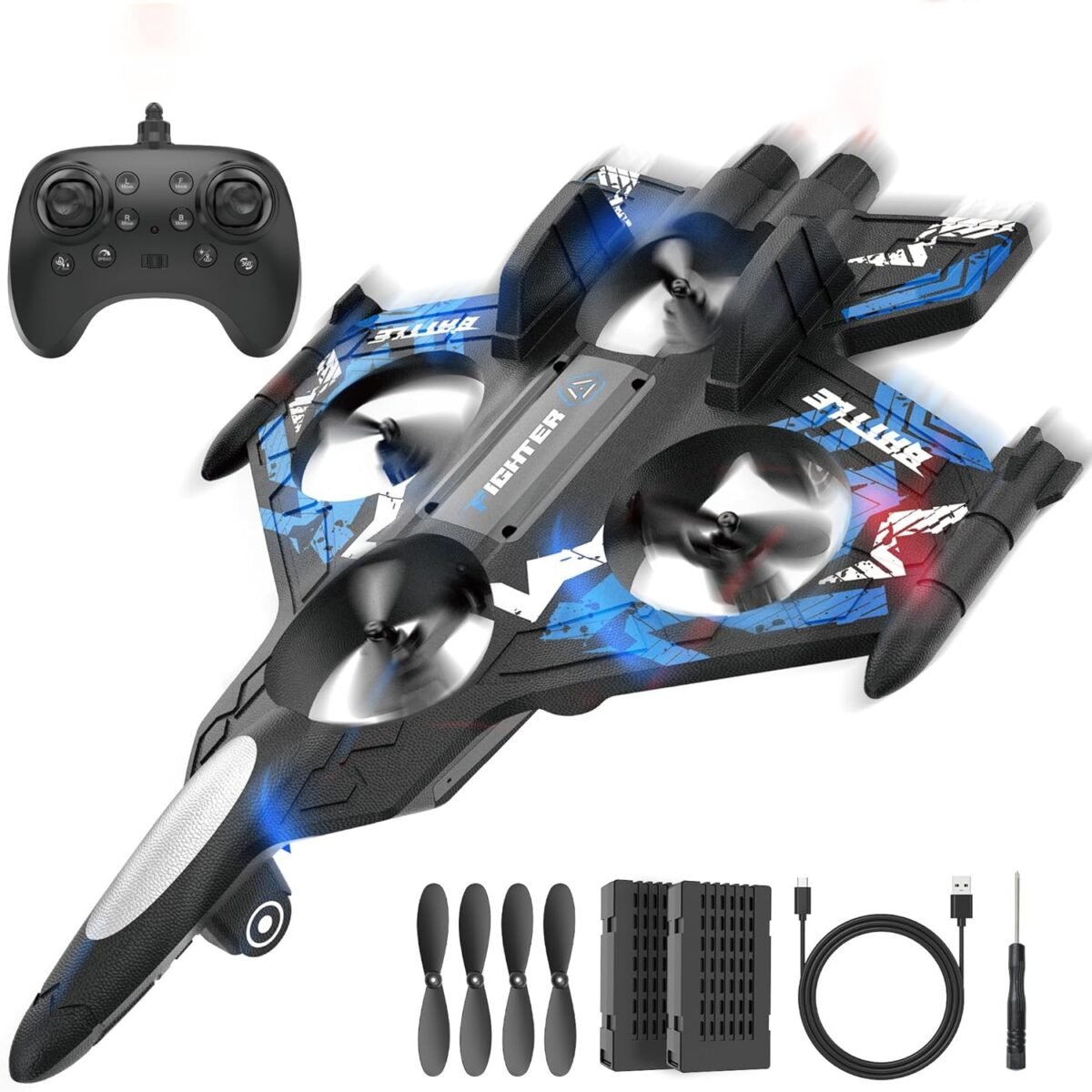 Bezgar drones for kids 2.4ghz rc plane remote control airplane rc helicopter 360° flip fighter jet toy with colorful led navigation lights blue toys for ages 8 13.jpg