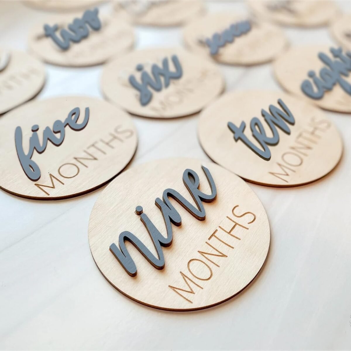 Baby monthly milestone markers disc wooden 3d milestone cards for photos baby announcement signslate blue 1 12 months 4 inches in size.jpg