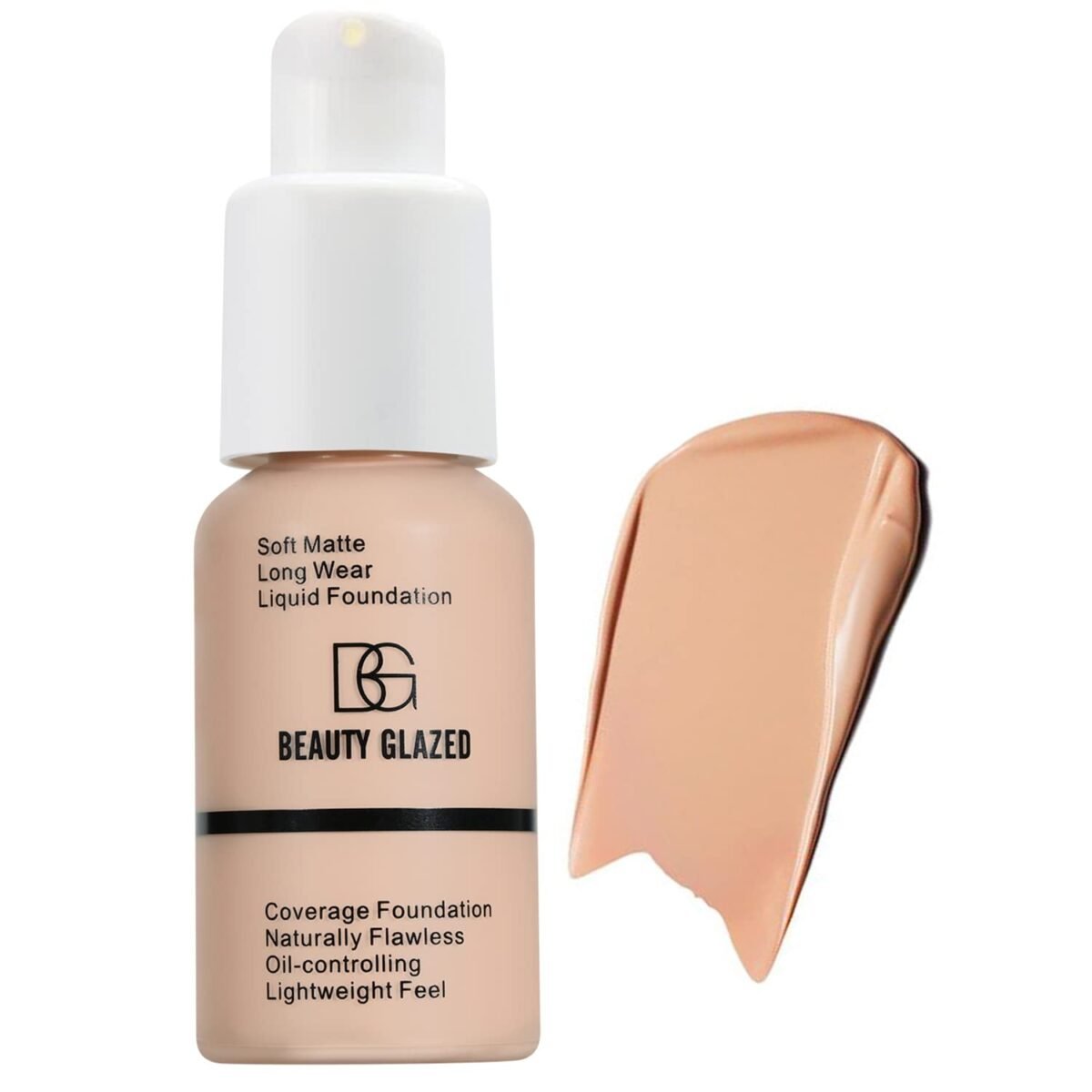 Beauty glazed soft matte silky full coverage liquid foundation multi use buildable lightweight feel oil control longwear naturally flawless coverage 103 warm peach.jpg
