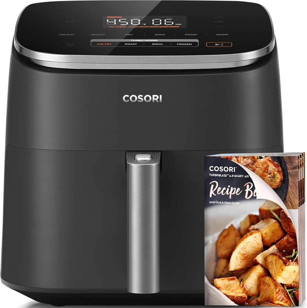 Cosori air fryer 9 in 1 compact large 6 qt fast turbo modes 90–450°f precise heat for even results up to 95 less oil roast bake dry reheat frozen broil proof 120v turboblaze grey.jpg