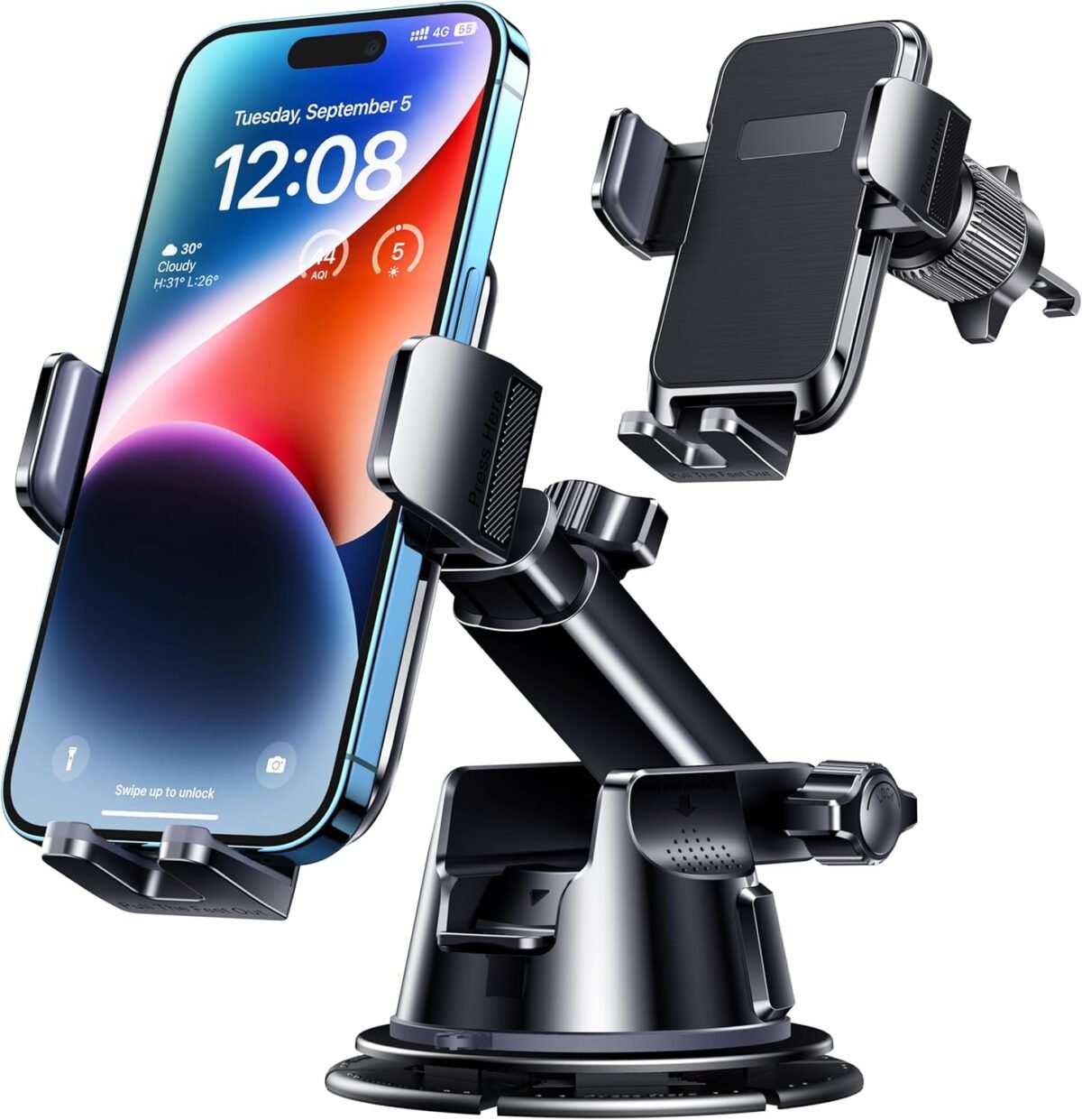 Car Phone Holder Mount, [Military-Grade Suction & Super Sturdy Base] 3 in 1 Universal Phone Mount for Car Dashboard Windshield Air Vent Car Mount for iPhone Android Smartphone GPS Navigator - Image 2