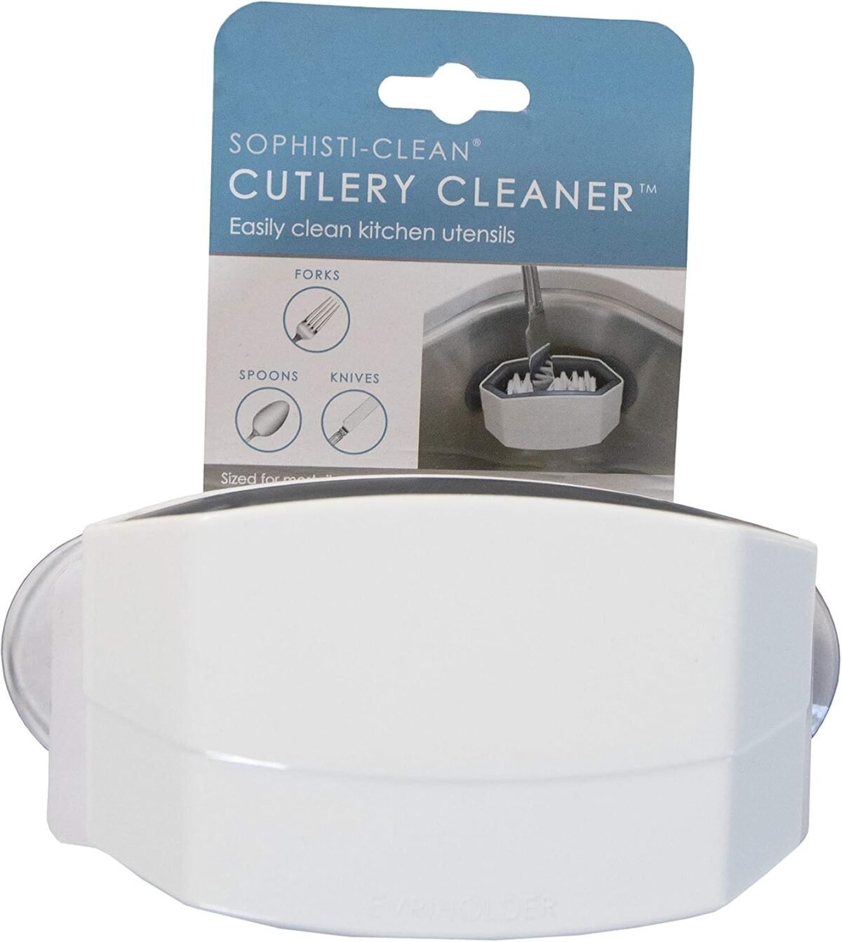 Cutlery Cleaner Brush, Suctioned in-Sink Silverware Scrubber, Non-Scratch Bristles, Easily Clean Utensils and Sharp Knives, Convenient Kitchen Gadget, White - Image 2