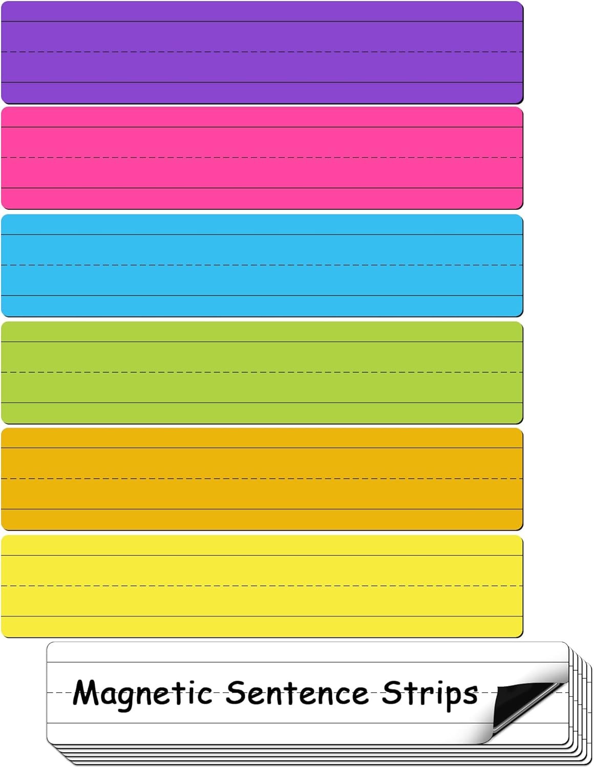 D-FantiX 12 Pack Magnetic Sentence Strips for Teachers, 12 x 3 Inch Magnetic Dry Erase Sentence Strips for Whiteboard, Reusable Teacher Supplies Learning Tools for Classroom Office(6 Colored, 6 White) - Image 2