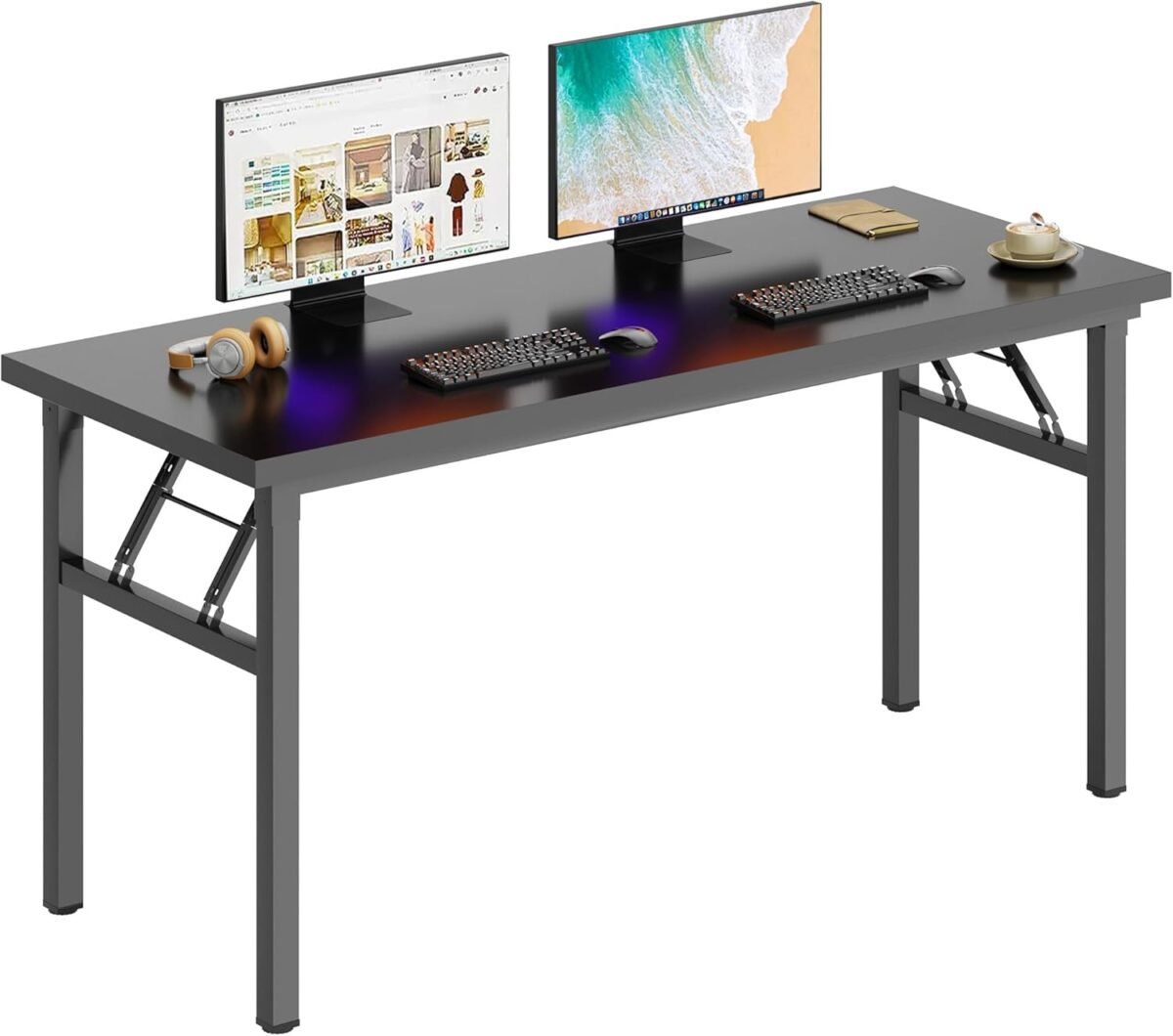 Dlandhome large computer desk folding desk decent and steady home office deskworkstationtable 54.3inch black black.jpg