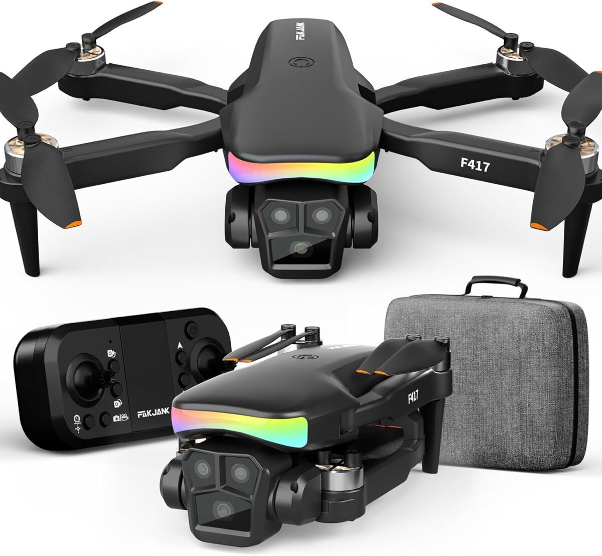 F417 Drone with Camera 1080P for Beginners and Adults,RGB LED Light 90°Electric Adjustable Lens,FPV Drone Mini RC Quadcopter with Live Video Camera,360° Flip,One Key Take Off/Land,Carry Case,Black - Image 2