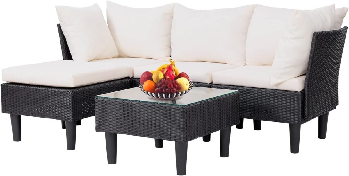 Fdw outdoor sectional rattan chair wicker conversation set sofas 5 piece khaki.jpg