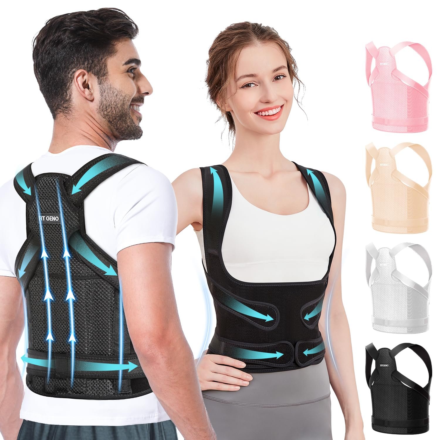 Fit Geno Posture Corrector for Women and Men - Adjustable Back Brace & Straightener for Scoliosis Hunchback Correction Back Pain Spine Corrector Back Support and Posture Trainer Large/X-Large - Image 2