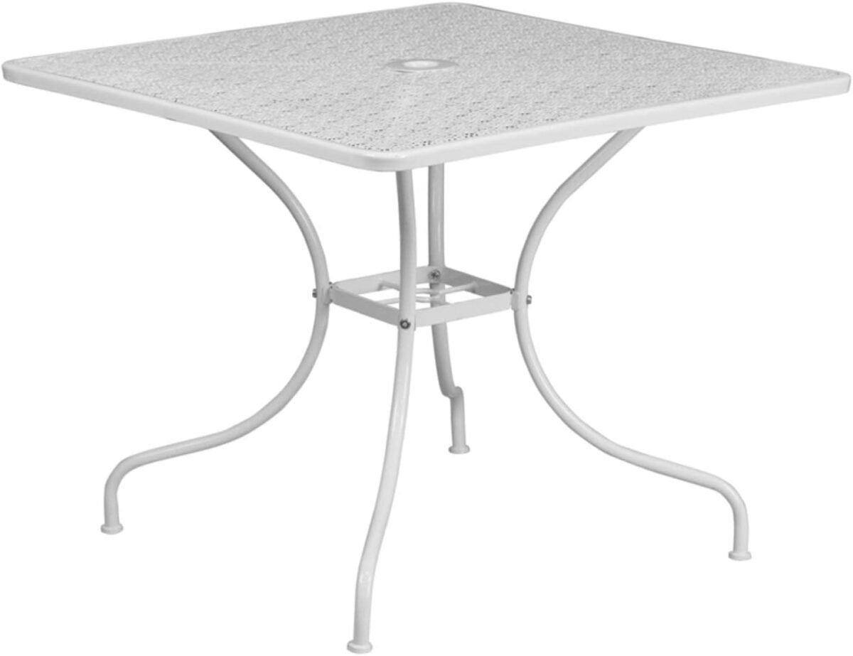 Flash furniture oia commercial grade 35.5 square white indoor outdoor steel patio table with umbrella hole.jpg
