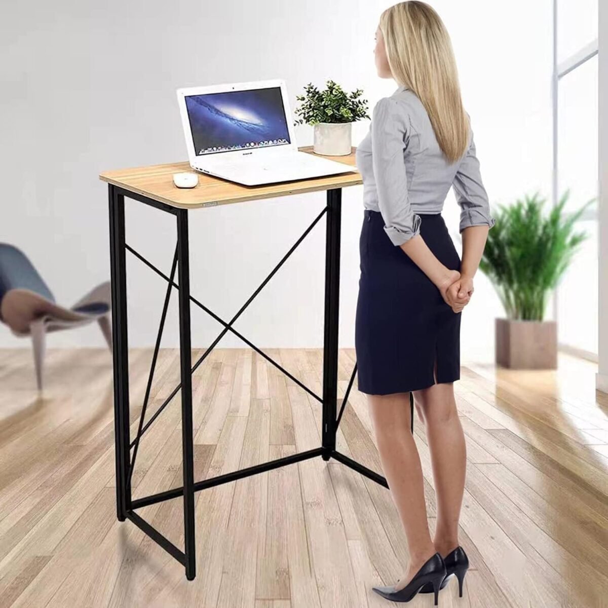 Folding laptop computer desk standing desk 31in small desk for sitting or standing no need to assembly suitable for home office writing wood board color.jpg